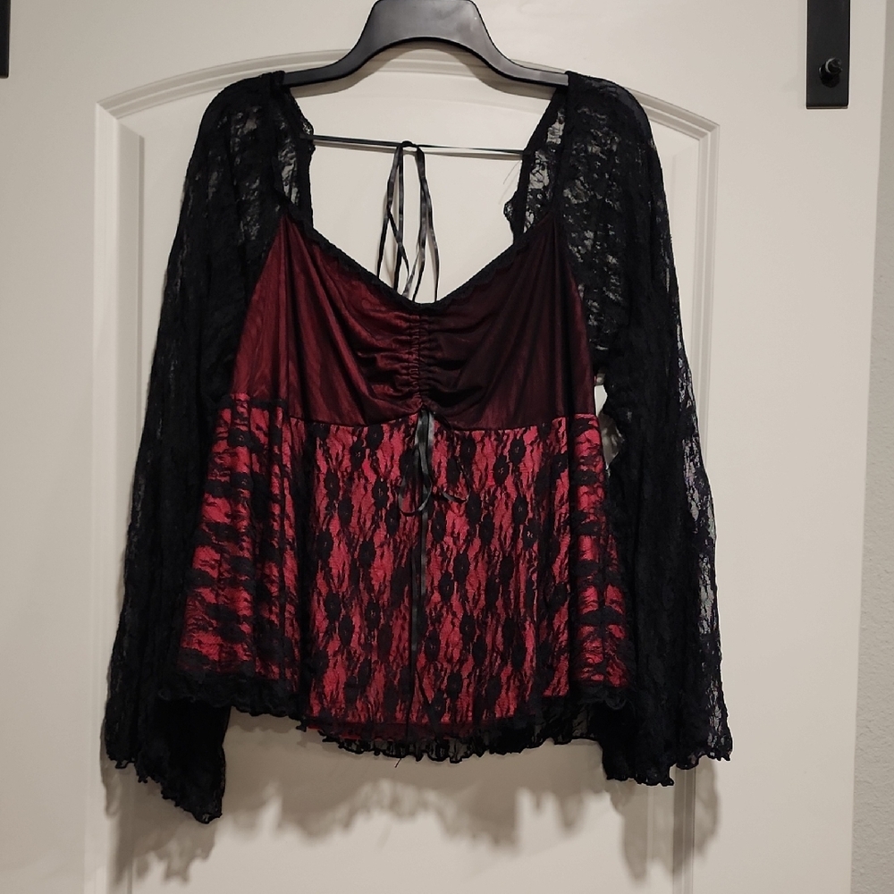 SHEIN Curve Romwe Goth Black & Pink Lace Blouse